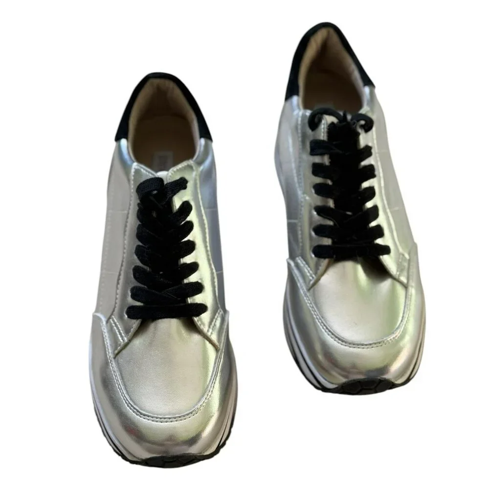 NEW Steve Madden Rizzo Silver Platform Sneakers M - Picture 2 of 12